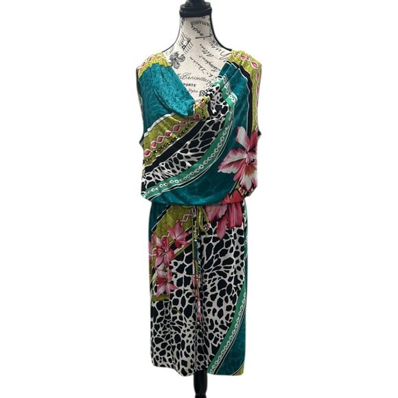 Muse x Boston Proper Tropical Abstract Midi Dress Tie Waist Size 16 - Picture 9 of 12